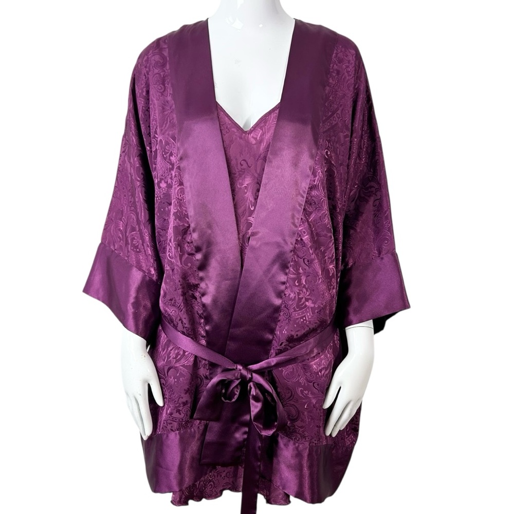 Victoria Secret Gold Label Vintage Slip Dress and Robe Purple Floral Medium y2k